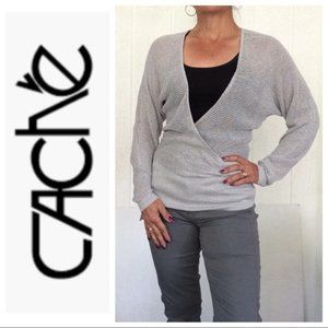 Cache Silver Open Wrap Deep V Sweater M